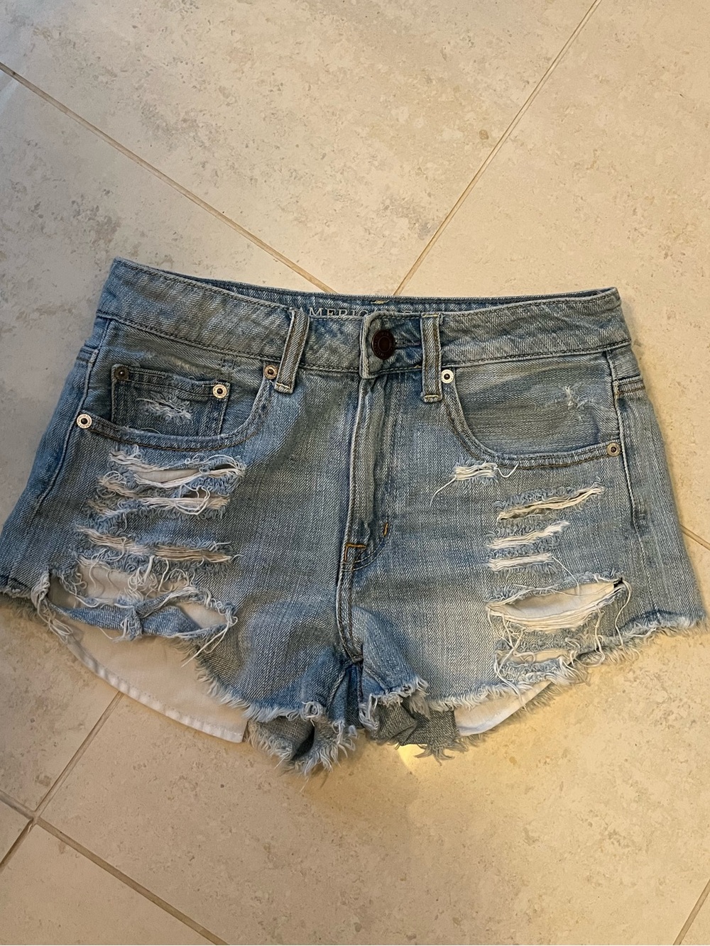 American Eagle Outfitters Light Blue Distressed Denim Cutoff Shorts